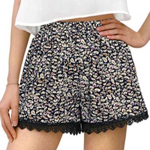 Allegra K Lace Trim Shorts - Boho Paisley - Picture 1 of 5